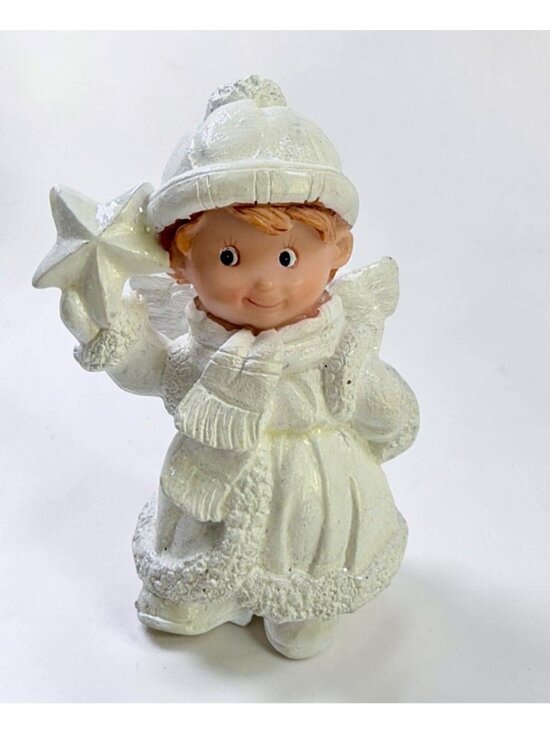Young’s Other - Winter White Angel Figurine Holding Star Glitter Accents Christmas Decor